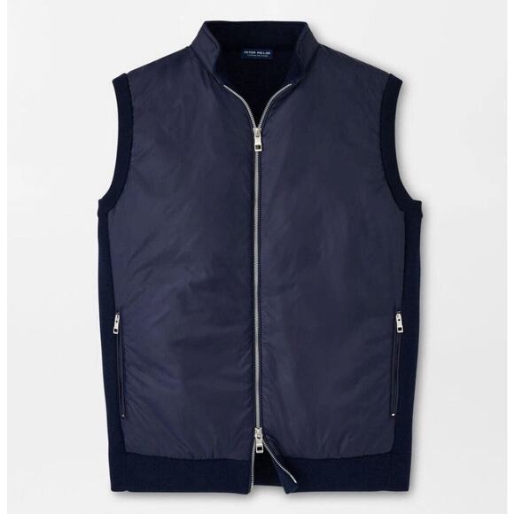 NEW MENS PETER MILLAR HOLDRIDGE HYBRID FULL ZIP SWEATER VEST JACKET, XXL NAVY - Picture 1 of 9